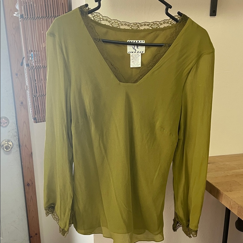 100% silk olive green blouse